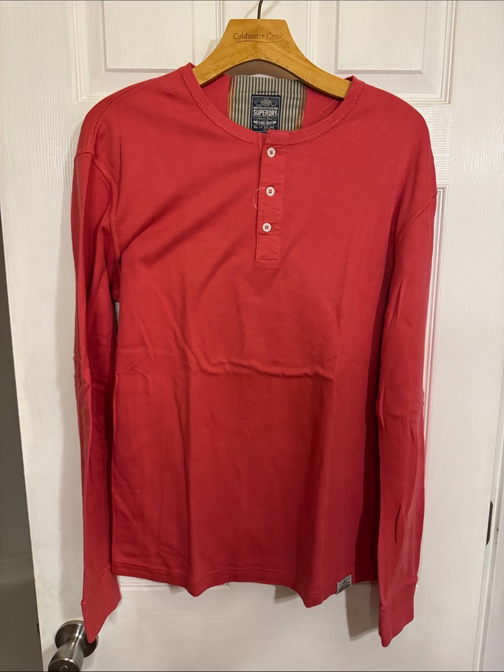 Superdry Men Long-Sleeve Henley Shirt - Coral Red